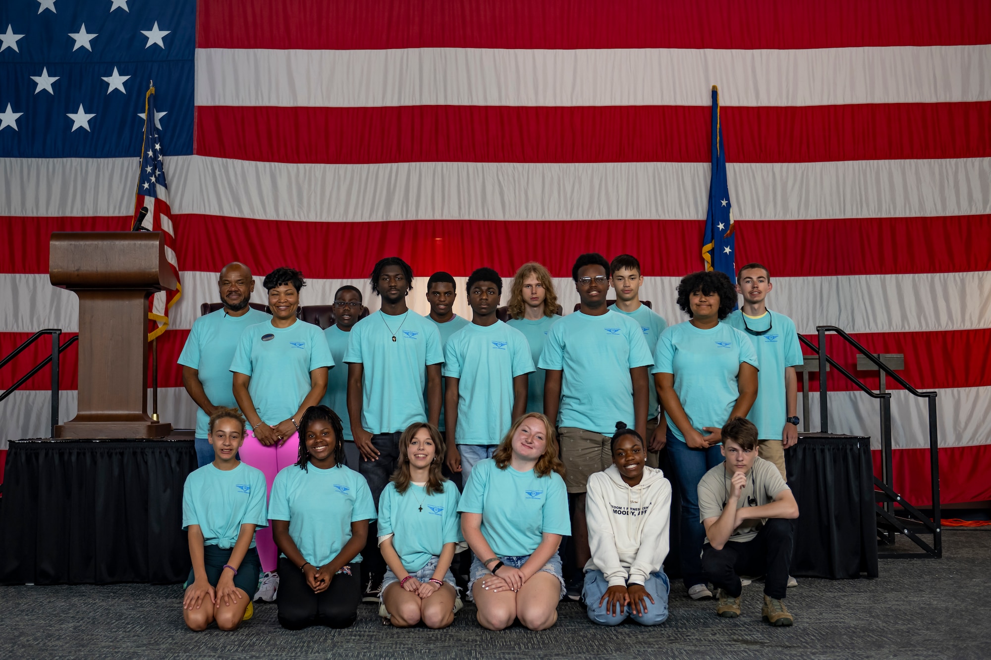 Teens and staff from the Moody Air Force Base Youth Program, attend the annual Teen Shadow Event at Moody Air Force Base, Georgia, June 26, 2024. The purpose of the event was to give teens the opportunity to view and explore different career fields in the U.S. Air Force. (U.S. Air force photo by Tech. Sgt. Devin Boyer)