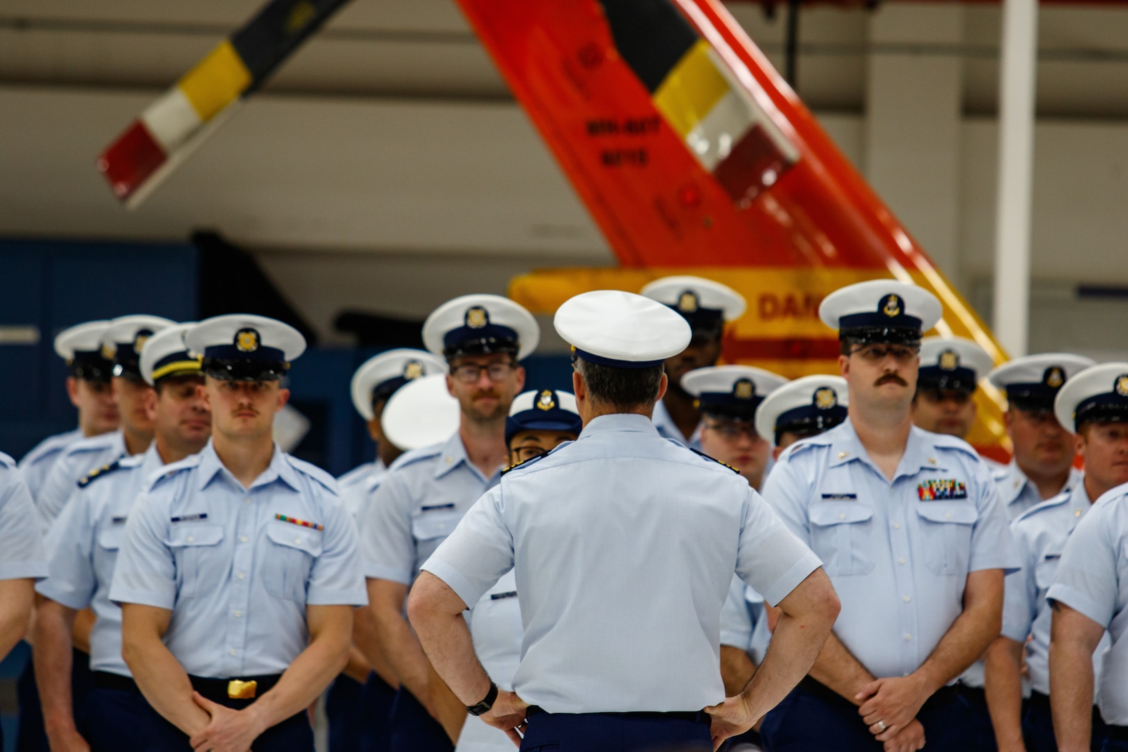 Capt. Vincent Jansen transferred command of Coast Guard Air Station Sitka to Cmdr. Rand Semke. Rear Adm. Megan Dean, commander, Coast Guard Seventeenth District, presided over the ceremony.