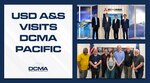 Graphic reads USD A&S visits DCMA Pacific with a collage of two group photos.