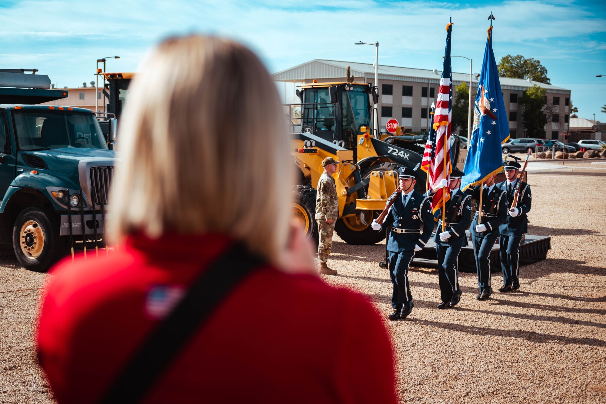 Luke Air Force Base Honor Guard members perform during the groundbreaking ceremony for a new Honor Guard facility.