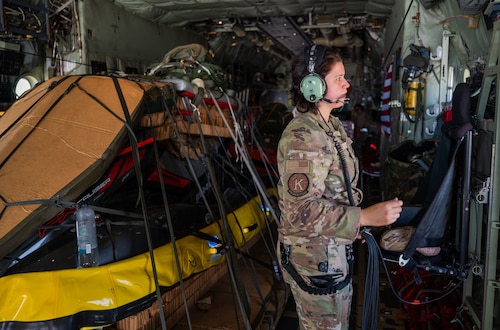 A member of the 347th Rescue Group from Moody Air Force Base, Georgia, conducts pre-flight procedures in a HC-130J Combat King II at Patrick Space Force Base, Florida, June 1, 2024. The team from Moody supported the Atlas V rocket Orbital Crew Flight Test mission, which launched two astronauts from Space Launch Complex 41 on Cape Canaveral Space Force Station, Florida. This was the first time since 1968 astronauts were launched from CCSFS and the first time ever from a Space Force installation. (U.S. Space Force photo by Airman 1st Class Spencer Contreras)