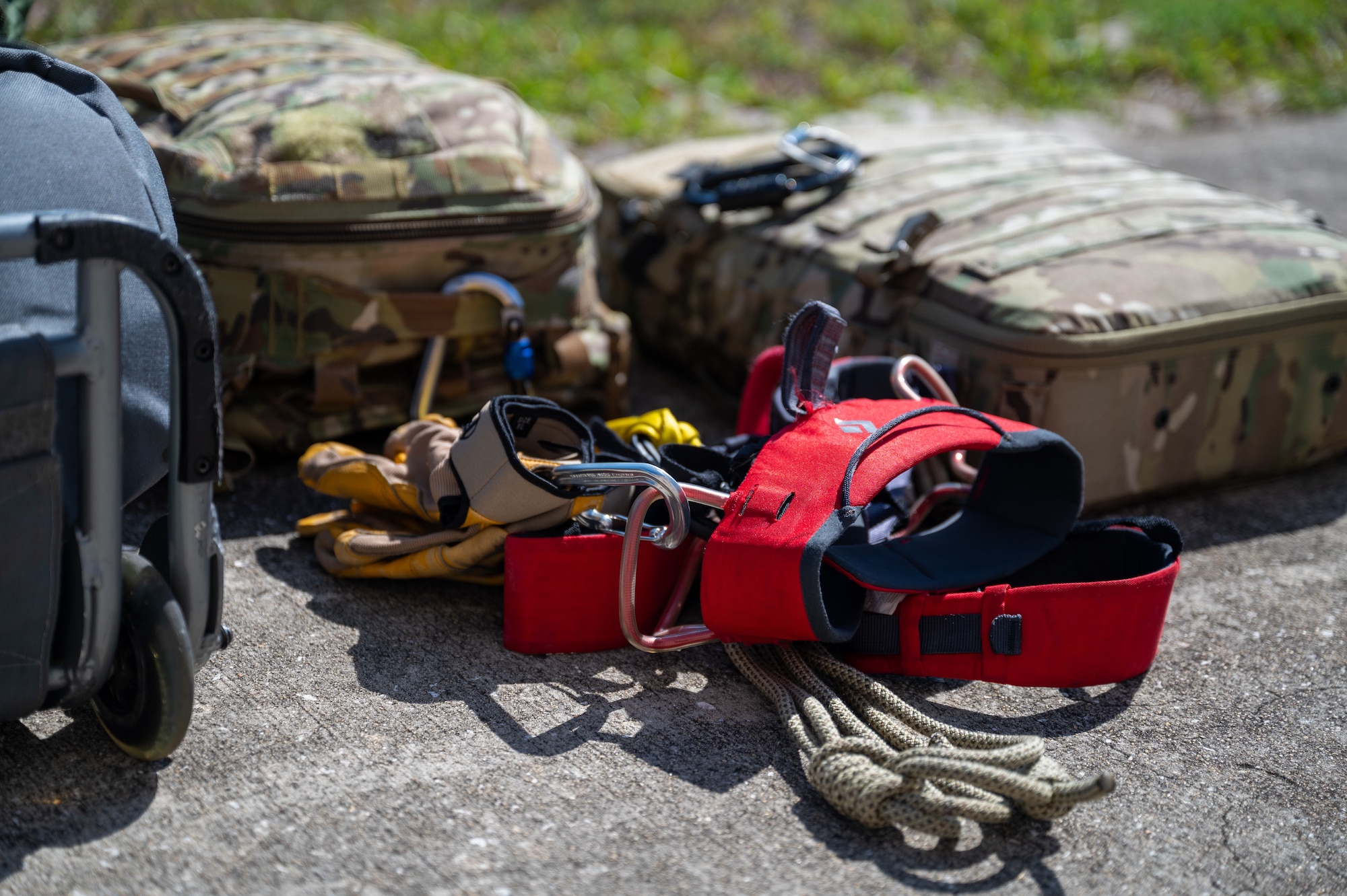 Gear from the 347th Rescue Group from Moody Air Force Base, Georgia, sits at Patrick Space Force Base, Florida, June 5, 2024. The team from Moody supported the Atlas V rocket Orbital Crew Flight Test mission, which launched two astronauts from Space Launch Complex 41 on Cape Canaveral Space Force Station, Florida. This was the first time since 1968 astronauts were launched from CCSFS and the first time ever from a Space Force installation. (U.S. Space Force photo by Airman 1st Class Spencer Contreras)
