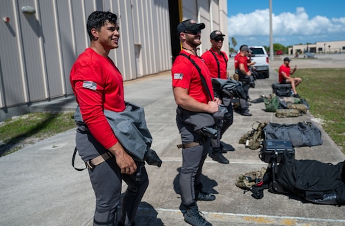 Members of the 347th Rescue Group from Moody Air Force Base, Georgia, watch for a launch at Patrick Space Force Base, Florida, June 5, 2024. The team from Moody supported the Atlas V rocket Orbital Crew Flight Test mission, which launched two astronauts from Space Launch Complex 41 on Cape Canaveral Space Force Station, Florida. This was the first time since 1968 astronauts were launched from CCSFS and the first time ever from a Space Force installation. (U.S. Space Force photo by Airman 1st Class Spencer Contreras)