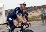 Navy Lt. Cmdr. Kyle Hooker of the Pentagon rides to his seventh gold medal during the 2024 Armed Forces Triathlon Championships was held at Naval Base Ventura County, Calif., June 26-30. Service members from Army, Marine Corps, Navy (with Coast Guard) and Air Force (with Space Force) battled alongside the Canadian forces for gold. (U.S. Army photo by Master Sgt. Sharilyn Wells/USACAPOC(A) PAO)