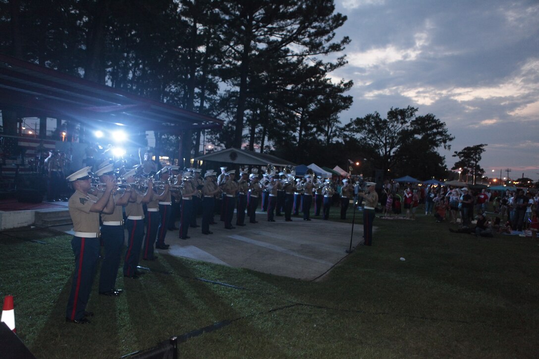 The 2nd Marine Aircraft Wing band performs at the 9th annual Havelock Freedom Festival at Walter B. Jones Park, July 4. The free event included activities for all ages including a hula-hoop contest, three-legged race, and pie-eating contests.