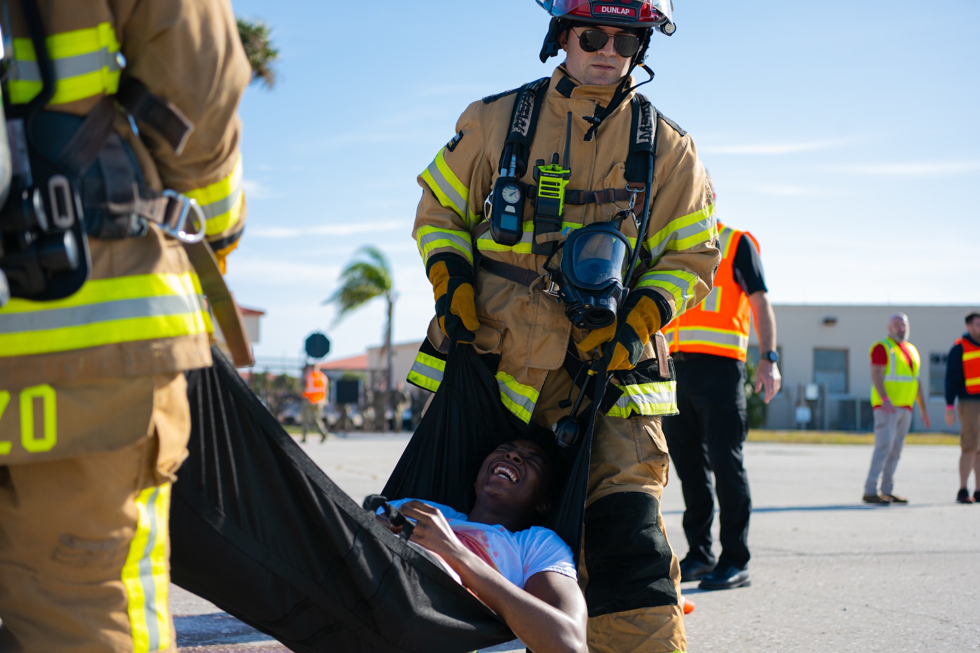 Emergency personnel assigned aid priority to casualties by severity of simulated injury. Categories included immediate evacuation, delayed care, and minimal care. (U.S. Air Force photo by Airman 1st Class Derrick Bole)