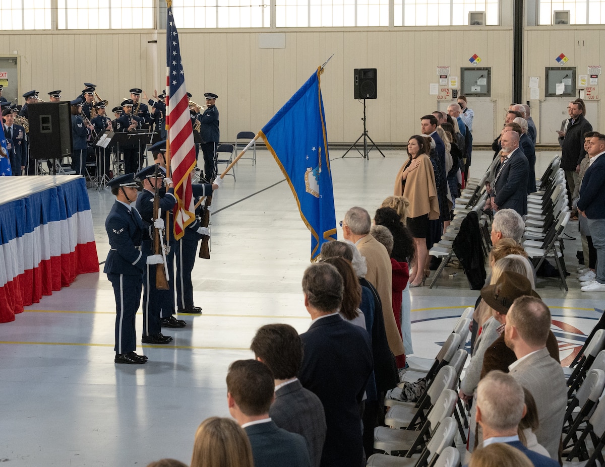 633rd Air Base Wing Honor Guard present the colors during the national anthem.