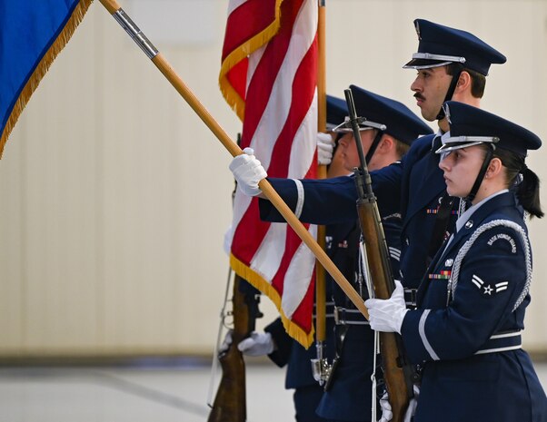 633rd Air Base Wing Honor Guard present the colors during the national anthem.