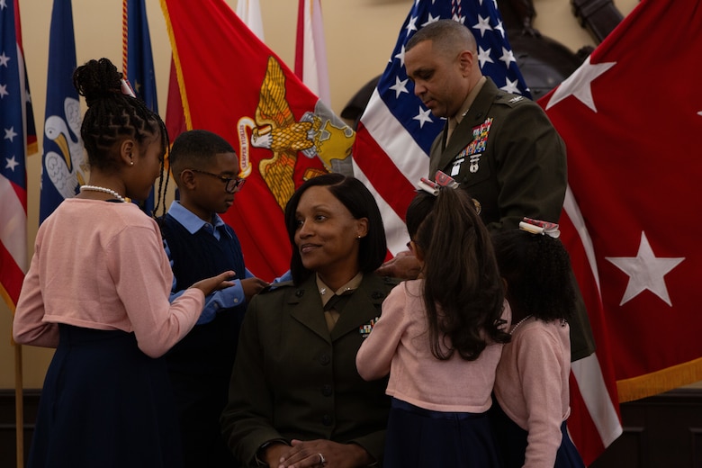 U.S. Marine Corps Col. NaTasha M. Everly, a Department of State fellow, is promoted to the rank of colonel during a ceremony in Quantico, VA, March 1, 2024. Marine Corps officers are board-selected for promotion based on time in service, time in grade and performance. (U.S. Marine Corps photo by LCpl Anthony Ramsey)