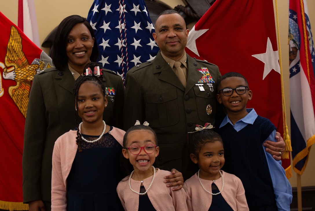 U.S. Marine Corps Brig. Gen. David R. Everly, director of Manpower and Col. NaTasha M. Everly, a Department of State fellow, pose for a picture in Quantico, VA, March 1, 2024. Brig. Gen. David R. Everly and Col. NaTasha M. Everly are a dual-military couple who have been married for 14 years. (U.S. Marine Corps photo by LCpl Anthony Ramsey)