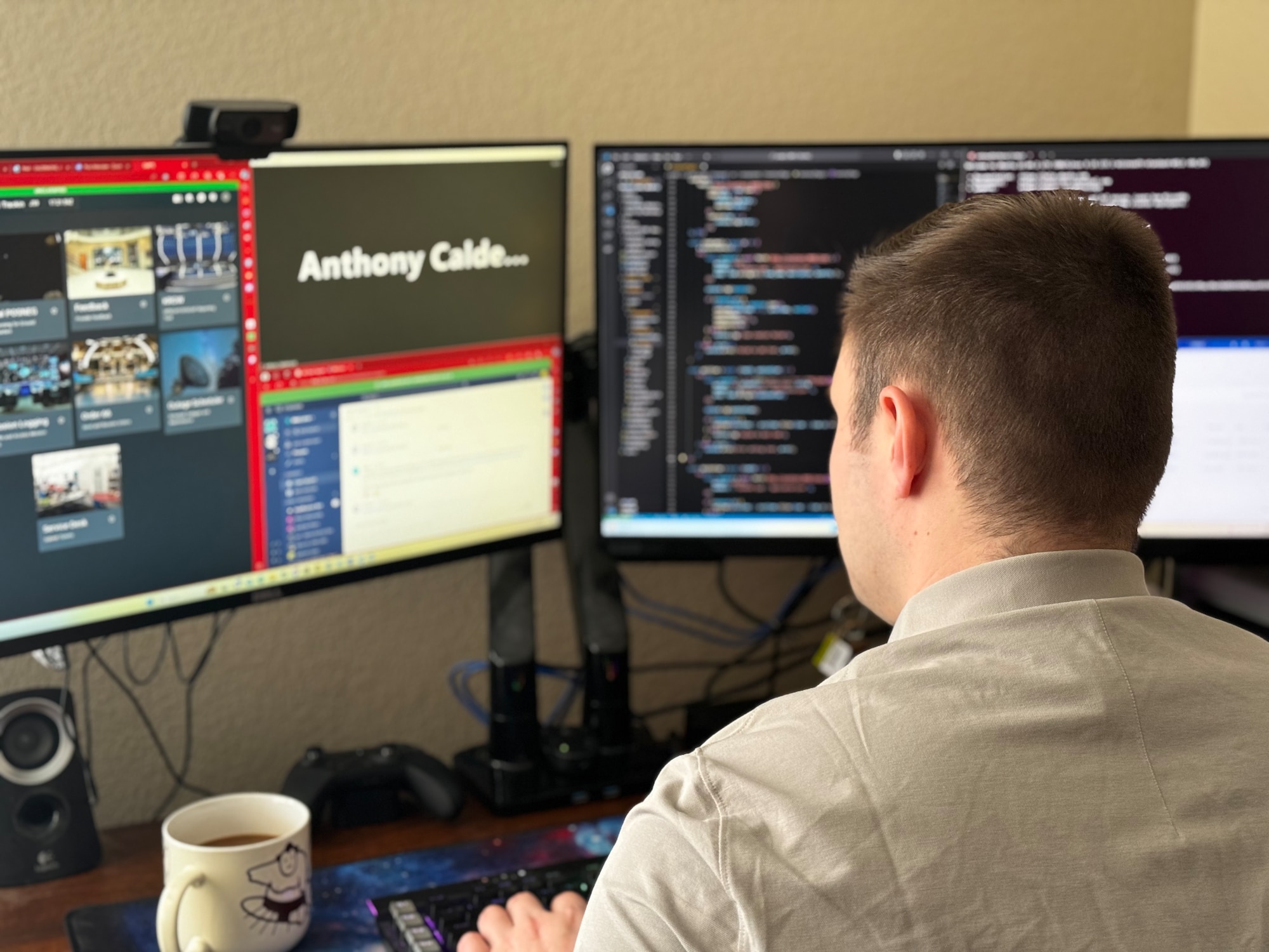 Missile Warning Center Systems Integration non-commissioned officer in charge, works from his personal computer on code benefitting the MWC at Colorado Springs, Colo.