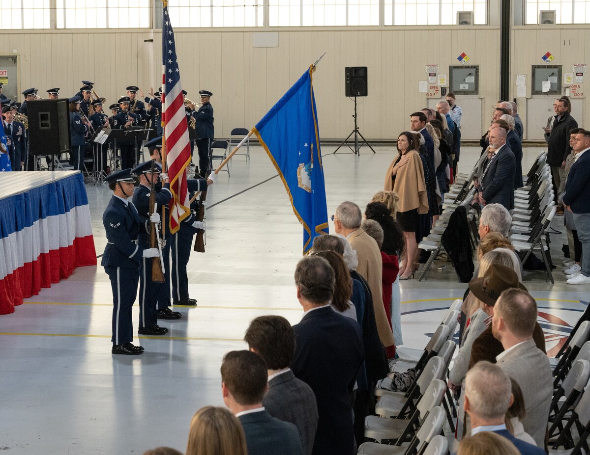 633rd Air Base Wing Honor Guard present the colors during the national anthem.