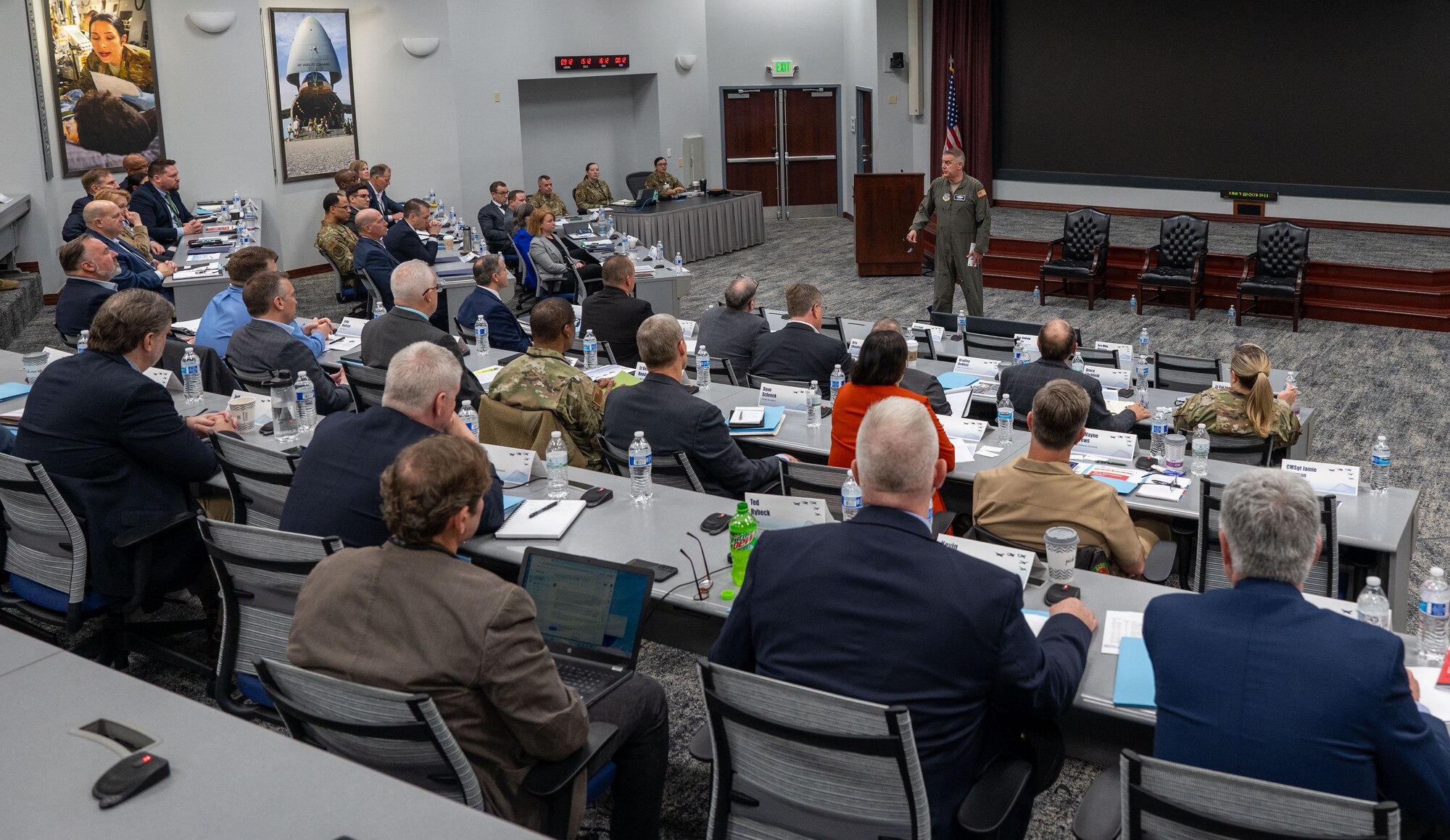 Air Mobility Command (AMC) hosted a Joint Industrial Capacity and Capabilities Board Feb. 27, 2024, that brought together key leaders from the aerospace industry along with academia and national associations to discuss the industry’s concerns and the ability of the nation to shift production to support competition and conflict as outlined in the National Defense Strategy. (U.S. Air Force Photo by Rachel Sansano)