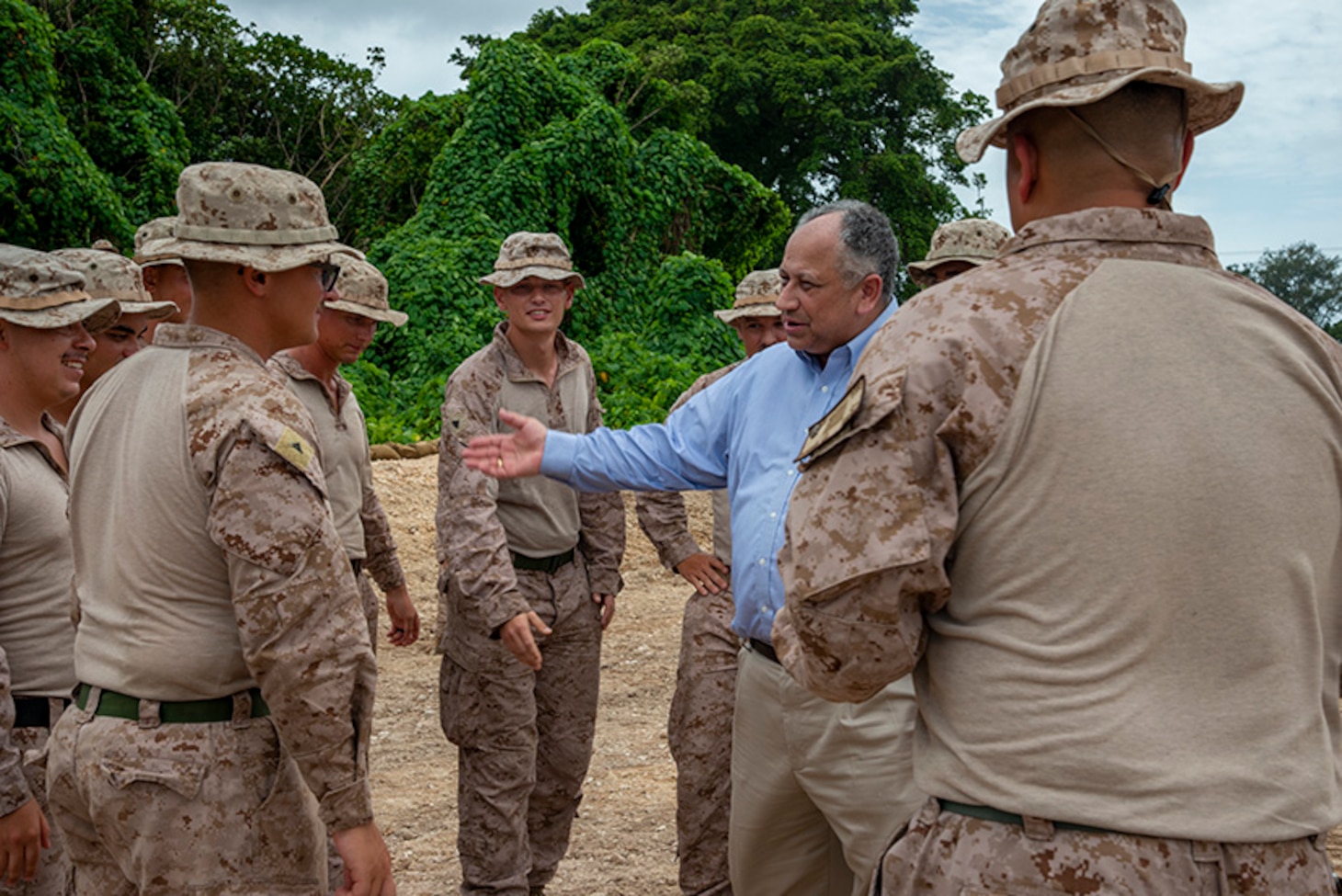PELELIU, Republic of Palau (March 1, 2024) –Secretary of the Navy Carlos Del Toro receives a tour of ongoing construction at the Peleliu Airfield from Marines of the 1 st Marine Logistics Group, March 1. Secretary Del Toro’s visit to Palau is part of a series of strategic engagements in the Indo-
Pacific to promote the protection of the maritime commons in line with his Maritime Statecraft efforts. (U.S. Navy photo by Shaina O’Neal)