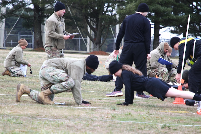 Basic Leader Course instructors motivate soldiers through the Army Combat Fitness Test. Instructors from the 83rd United States Army Reserve Readiness Training Center (ARRTC) under the 100th Training Division, had 32 soldiers graduate from the Basic Leaders Course (BLC).