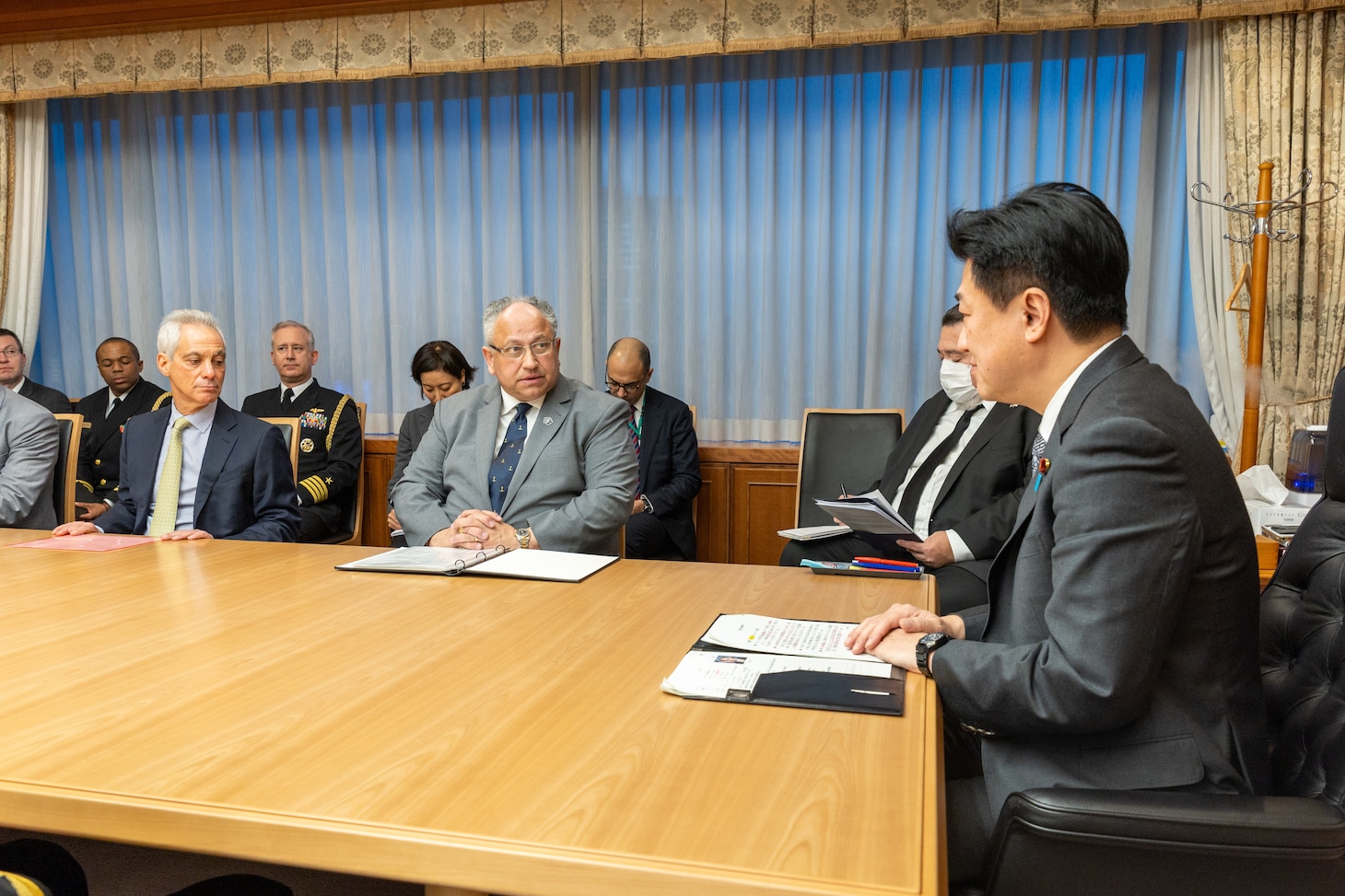 Secretary of the Navy Carlos Del Toro meets with Japanese Minister of Defense Kihara Minoru in Ichigaya, Tokyo, Japan. Feb. 28. Secretary Del Toro traveled to the Indo-Pacific to meet with allies and partners to further maritime cooperation, explore opportunities to collaborate with the Republic of Korea and Japan on commercial and Naval shipbuilding, and engage with Sailors, Marines, and Department of the Navy civilians forward deployed to the region. (U.S. Embassy Tokyo photo/released)