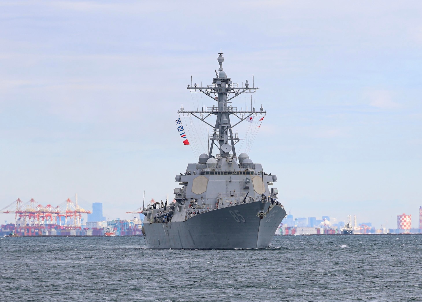 YOKOSUKA, Japan (March 2, 2024) – The Arleigh Burke-class guided-missile destroyer USS McCampbell (DDG 85) returns to Commander, Fleet Activities Yokosuka, March 2, after a 17-month Depot Modernization Period in Portland, Oregon. McCampbell is forward-deployed and assigned to Destroyer Squadron (DESRON) 15, the Navy’s largest DESRON and the U.S. 7th Fleet’s principal surface force. (U.S. Navy photo by Mass Communication Specialist 1st Class Greg Johnson)