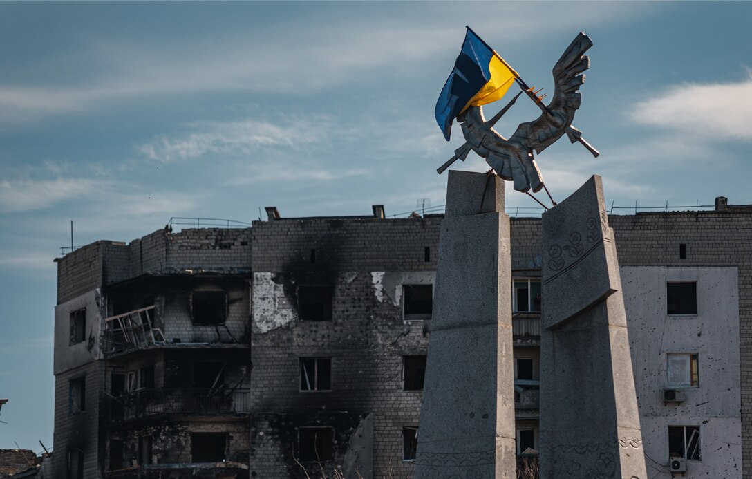 Civilian buildings destroyed by Russian occupiers, in Borodianka, Kyiv Oblast, Ukraine, March 2022