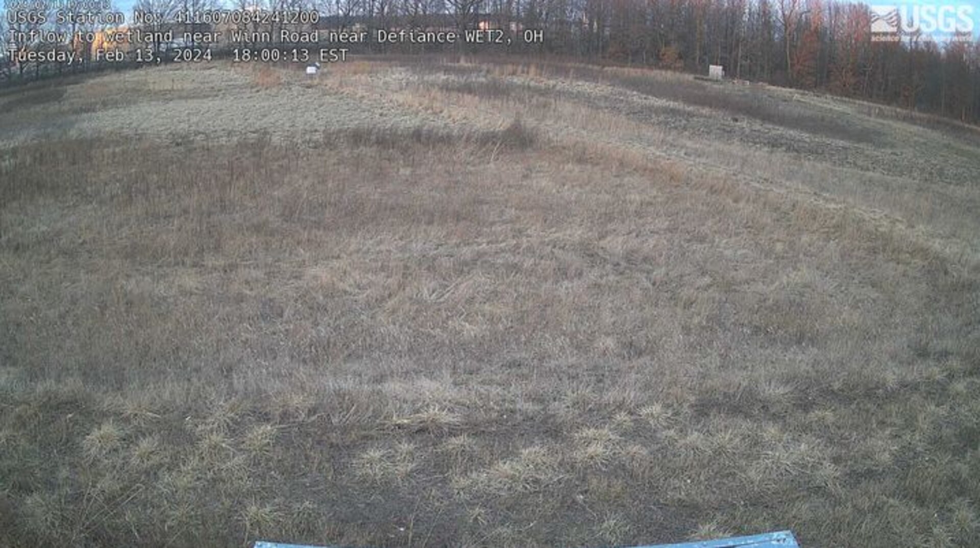Landscape shot of a brown wetland with text in the upper right and left hand corner.