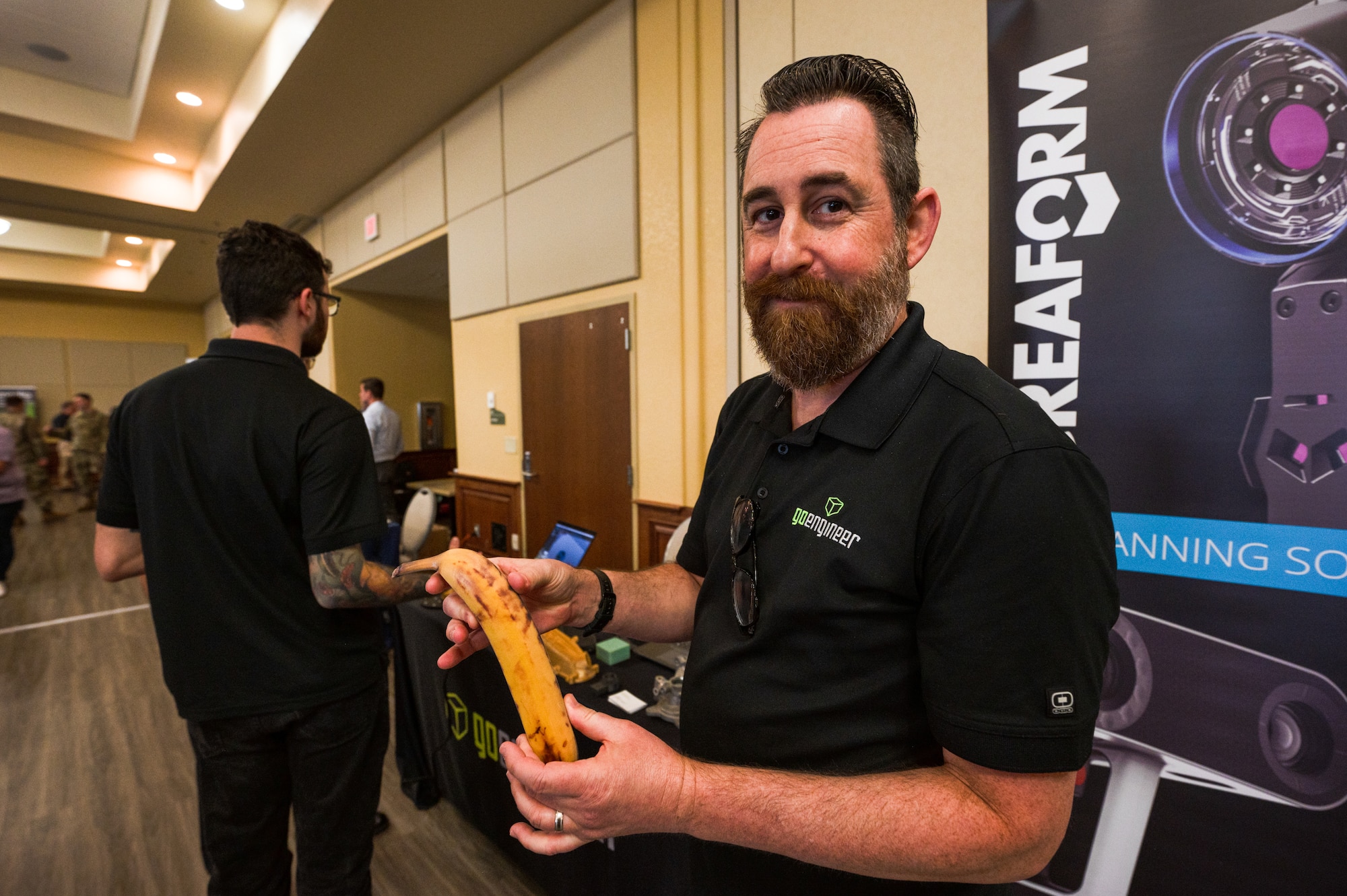 Keesler Tech Expo vendor displays a three dimensional print of a banana on Keesler Air Force Base, Mississippi, Feb. 28, 2024.