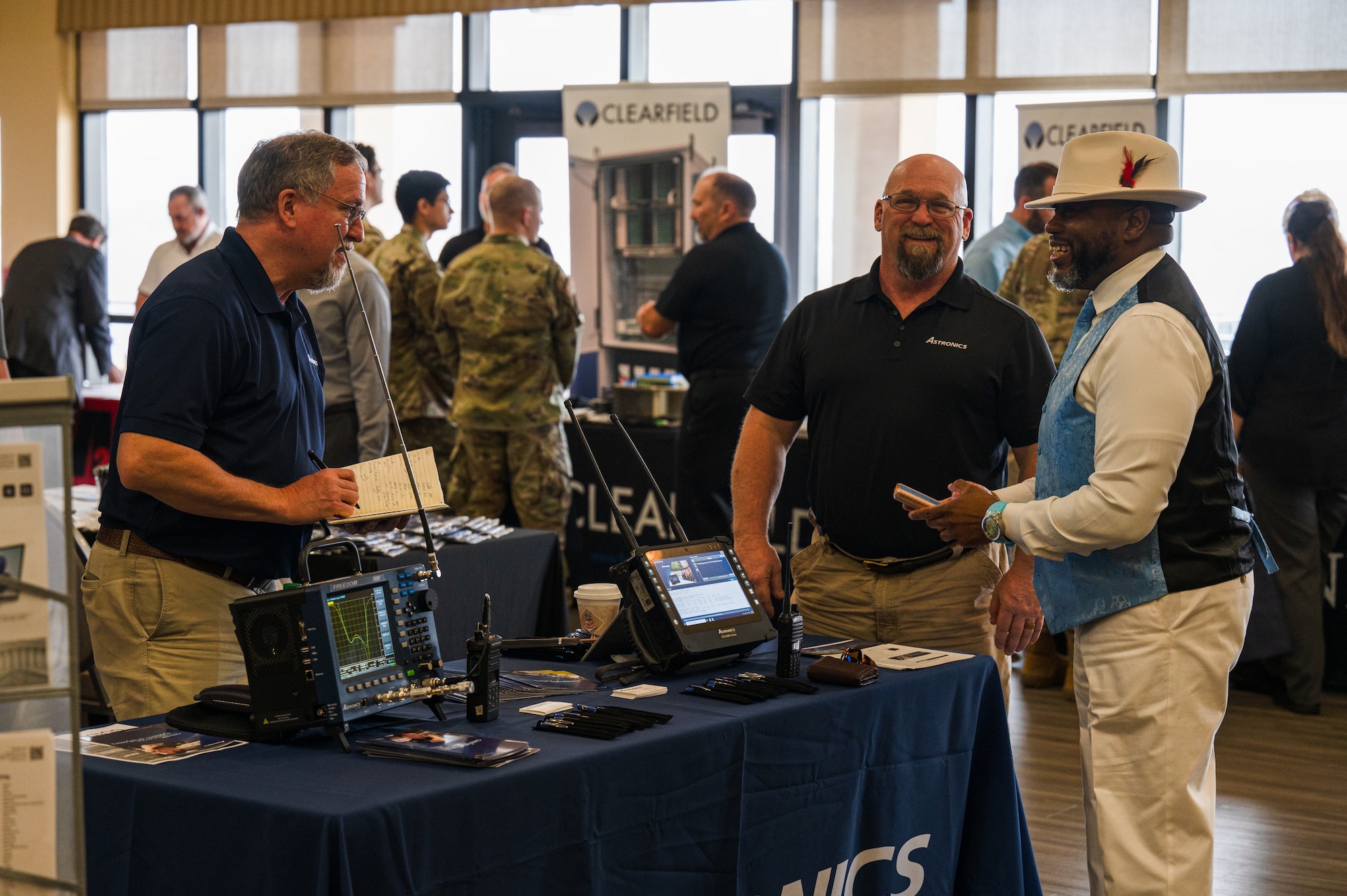 Michael Carradine, 81st Communications Squadron cyber service center chief, interacts with vendors at the annual Keesler Tech Expo on Keesler Air Force Base, Mississippi, Feb. 28, 2024.