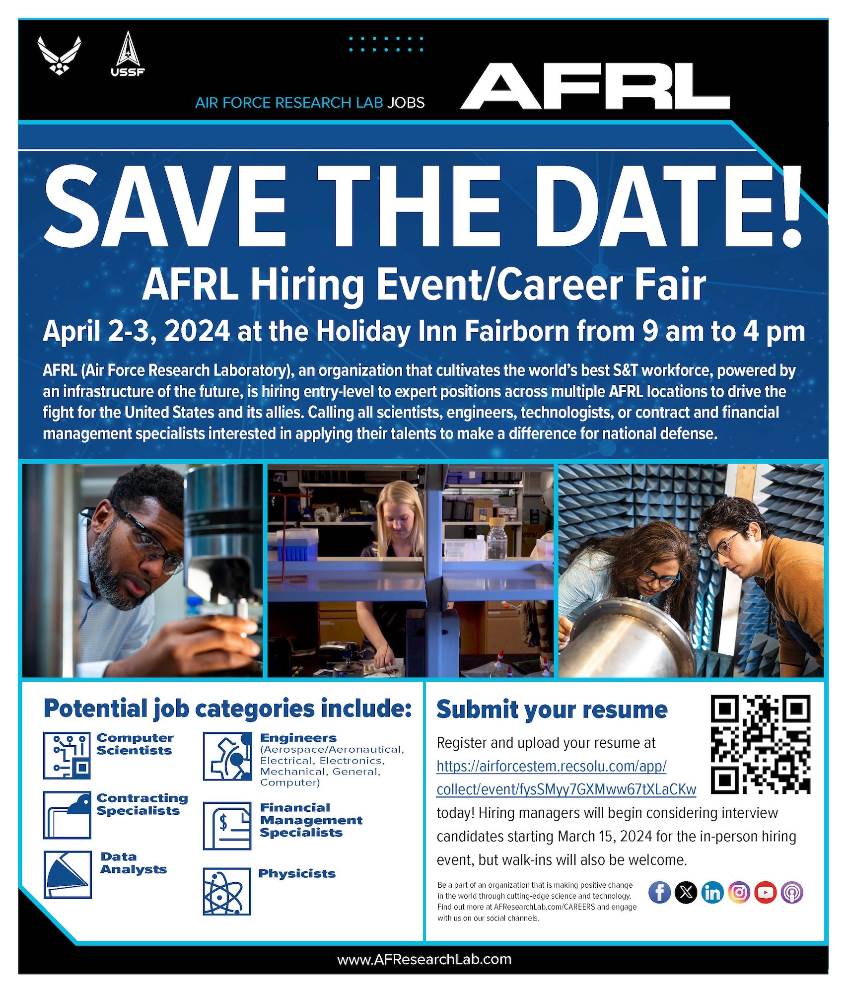 AFRL looks to fill multiple positions at hiring event April 2-3 