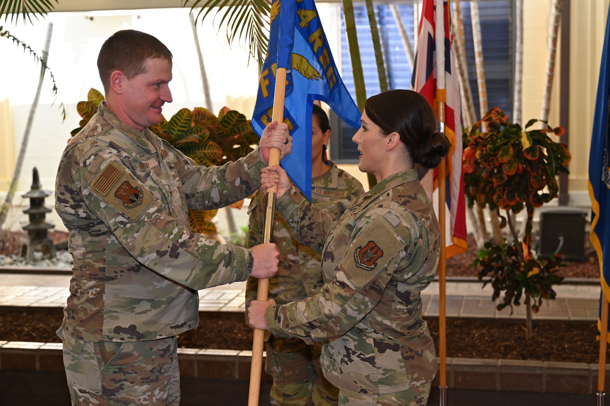 Maj. Bobbie-Jean Johnson took command of the 624th Force Support Flight during a change of command ceremony at Joint Base Pearl Harbor-Hickam on March 2, 2024.