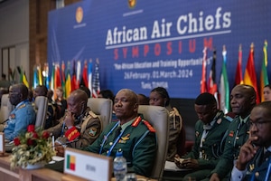 African Air Chiefs listen to opening remarks during the 2024 African Air Chiefs Symposium in Tunis, Tunisia, Feb. 26, 2024.