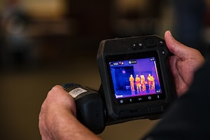 A Teledyne vendor demonstrates thermal camera technology at the annual Keesler Tech Expo on Keesler Air Force Base, Mississippi, Feb. 28, 2024.