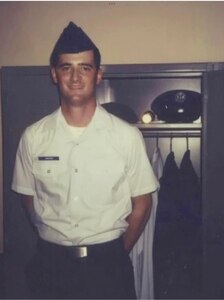 Bill Sovitsky, a 20-year veteran of the U.S. Air Force, is pictured in 1983 during basic military training at Lackland Air Force Base in San Antonio, Texas. Sovitsky will soon retire after 40 years of combined federal service. (Courtesy)