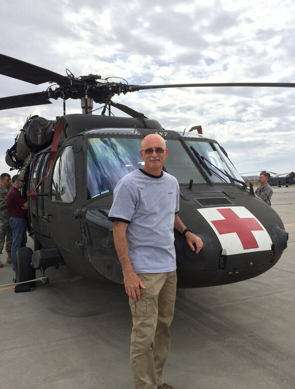 Bill Sovitsky, a 20-year U.S. Air Force veteran, is pictured in 2014 at Stead Field, home to a Nevada Army National Guard MEDEVAC unit. One of Sovitsky’s federal civilian roles over his total 40 years of combined service included equipment testing for the Air Force and Army. He will retire from Army Medical Logistics Command at the end of March. (Courtesy)
