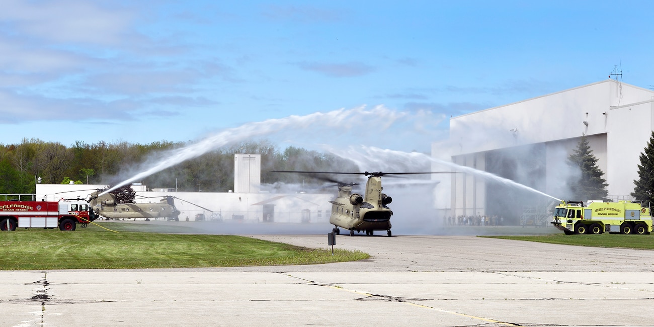 CW4 Matthew Zelenak of the 3/238th General Support Aviation Battalion at Selfridge Air National Guard Base, Michigan taxis his CH-47F Chinook for his Final Flight here.