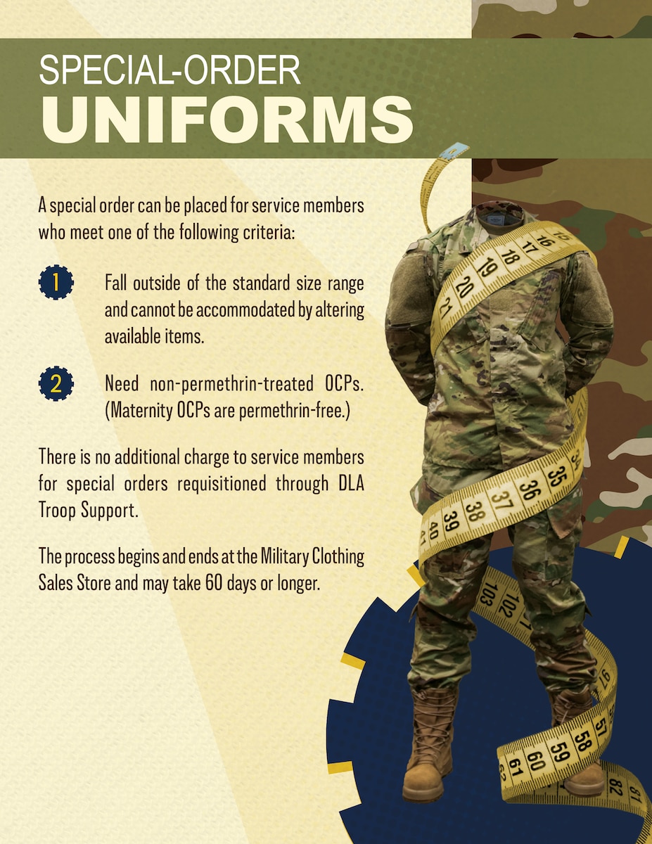 Hi Res graphic of special order uniform process. (U.S. Air Force graphic by Wilbur Wood).