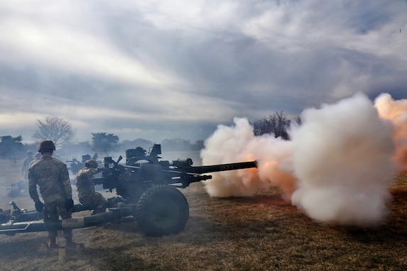 A 21-gun salute is conducted in honor of Brig. Gen. Richard Corner, who relinquished command of the 85th U.S. Army Reserve Support Command to Maj. Gen. Mark Lanes, acting commanding general of First Army, during a ceremony on March 1, 2024, at the 85th USARSC headquarters, completing his tenure as Commander.