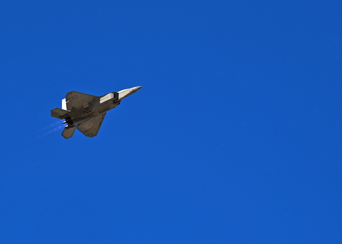 An F-35A Lightning II aircraft flies during the Heritage Flight Training Course at Davis-Monthan Air Force Base, Ariz., March 1, 2024. The F-35A was certified during HFTC by Air Combat Command’s commander. (U.S. Air Force photo by Staff Sgt. Abbey Rieves)