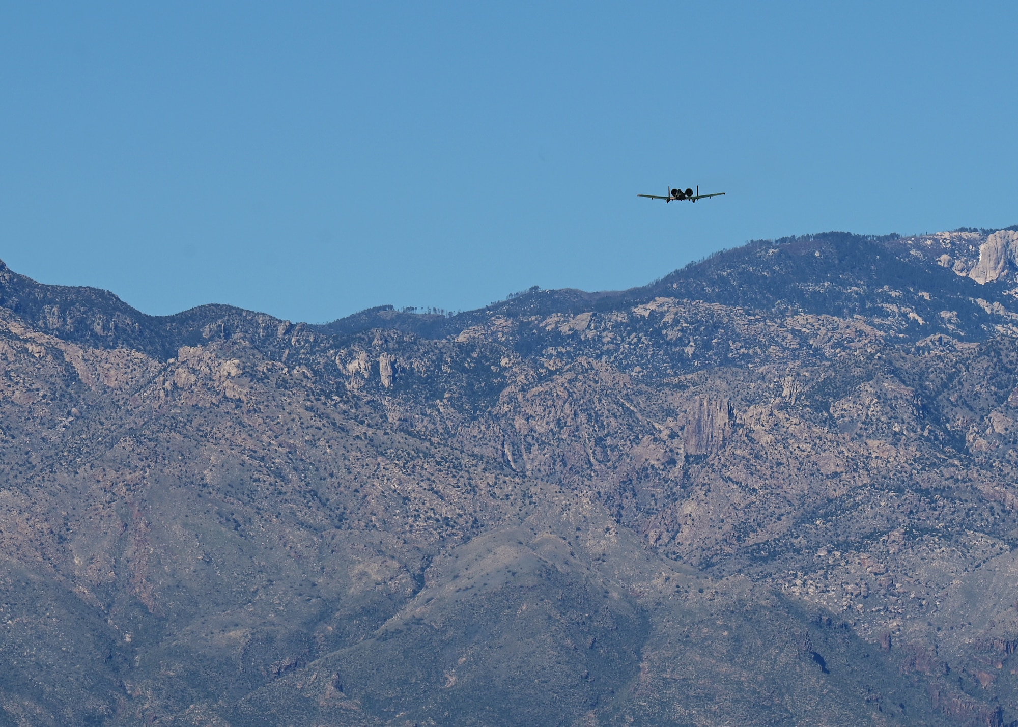 n A-10 Thunderbolt II aircraft soars during the Heritage Flight Training Course at Davis-Monthan Air Force Base, Ariz., March 2, 2024. HFTC was a five day event that trained Air Combat Command’s four aerial demonstration teams. (U.S. Air Force photo by Staff Sgt. Abbey Rieves)
