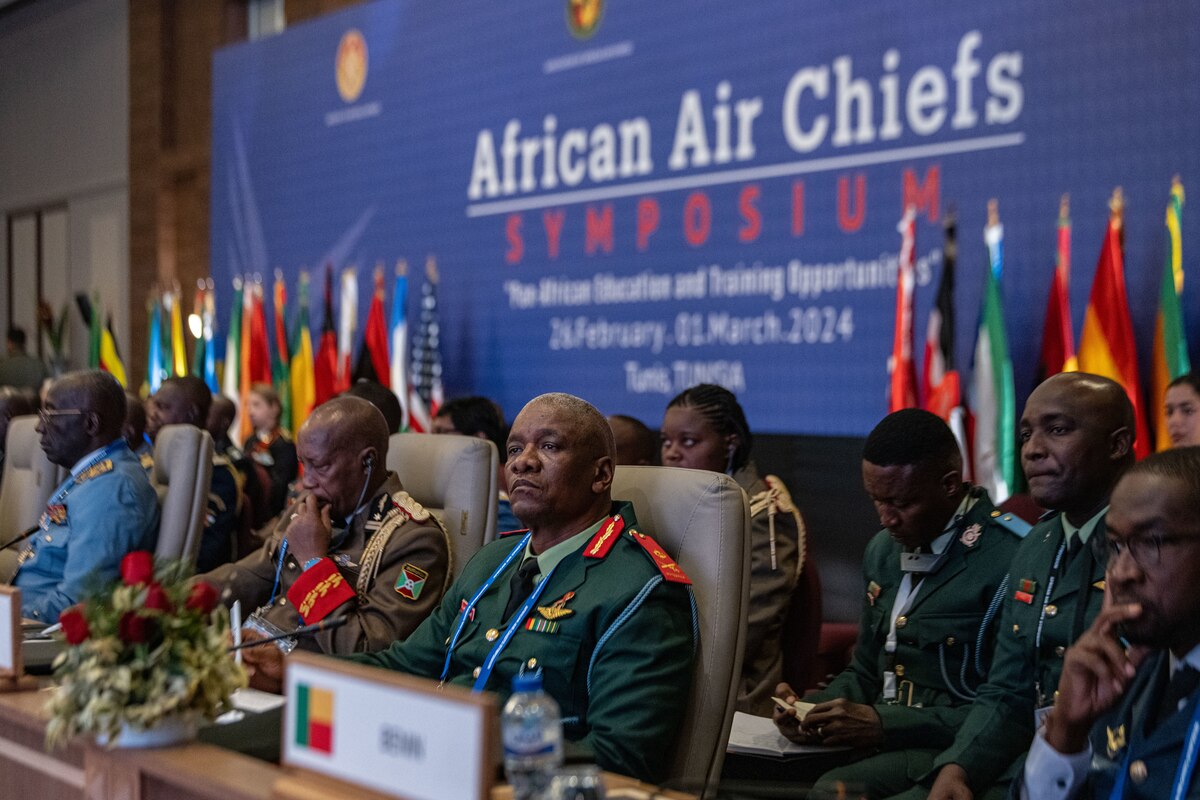 African Air Chiefs listen to opening remarks during the 2024 African Air Chiefs Symposium in Tunis, Tunisia, Feb. 26, 2024.