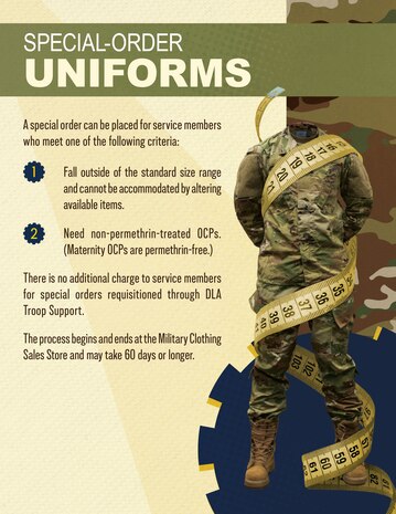 Hi Res graphic of special order uniform process. (U.S. Air Force graphic by Wilbur Wood).