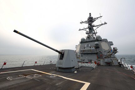 TAIWAN STRAIT (March 5, 2024) The Arleigh Burke-class guided-missile destroyer USS John Finn (DDG 113) conducts routine operations during a Taiwan Strait transit, March 5. John Finn is forward-deployed and assigned to Destroyer Squadron (DESRON) 15, the Navy’s largest DESRON and the U.S. 7th Fleet’s principal surface force. (U.S. Navy photo by Mass Communication Specialist 2nd Class Justin Stack)