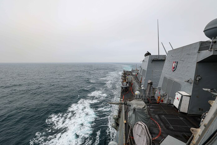 TAIWAN STRAIT (March 5, 2024) The Arleigh Burke-class guided-missile destroyer USS John Finn (DDG 113) conducts routine operations during a transit through the Taiwan Strait, March 5. John Finn is forward-deployed and assigned to Destroyer Squadron (DESRON) 15, the Navy’s largest DESRON and the U.S. 7th Fleet’s principal surface force. (U.S. Navy photo by Mass Communication Specialist 2nd Class Justin Stack)