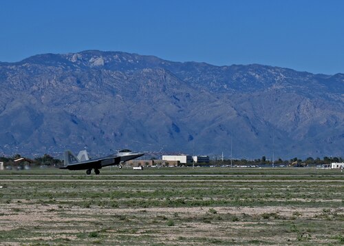 An F-35A Lightning II aircraft takes off during the Heritage Flight Training Course at Davis-Monthan Air Force Base, Ariz., March 1, 2024. The F-35A was certified for the 2024 air show season by the Air Combat Command commander. (U. S. Air Force photo by Staff Sgt. Abbey Rieves)