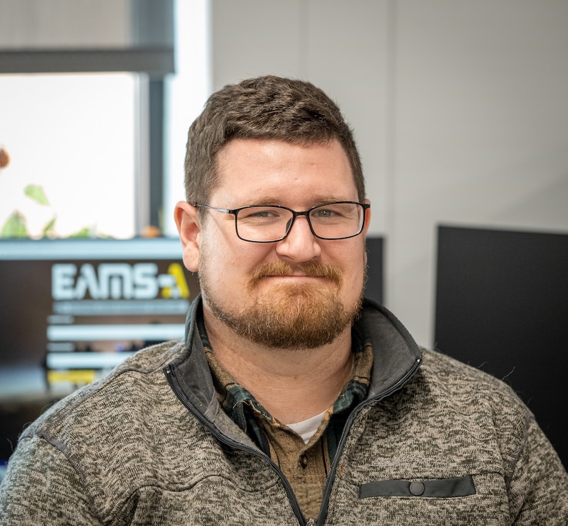 U.S. Army Corps of Engineers, Buffalo District intern, Scott Poffenberger works to complete his onboarding information as he begins his employment at the Cleveland Project Office while continuing his education at Cleveland State University, Cleveland, Ohio, Feb. 20, 2024.