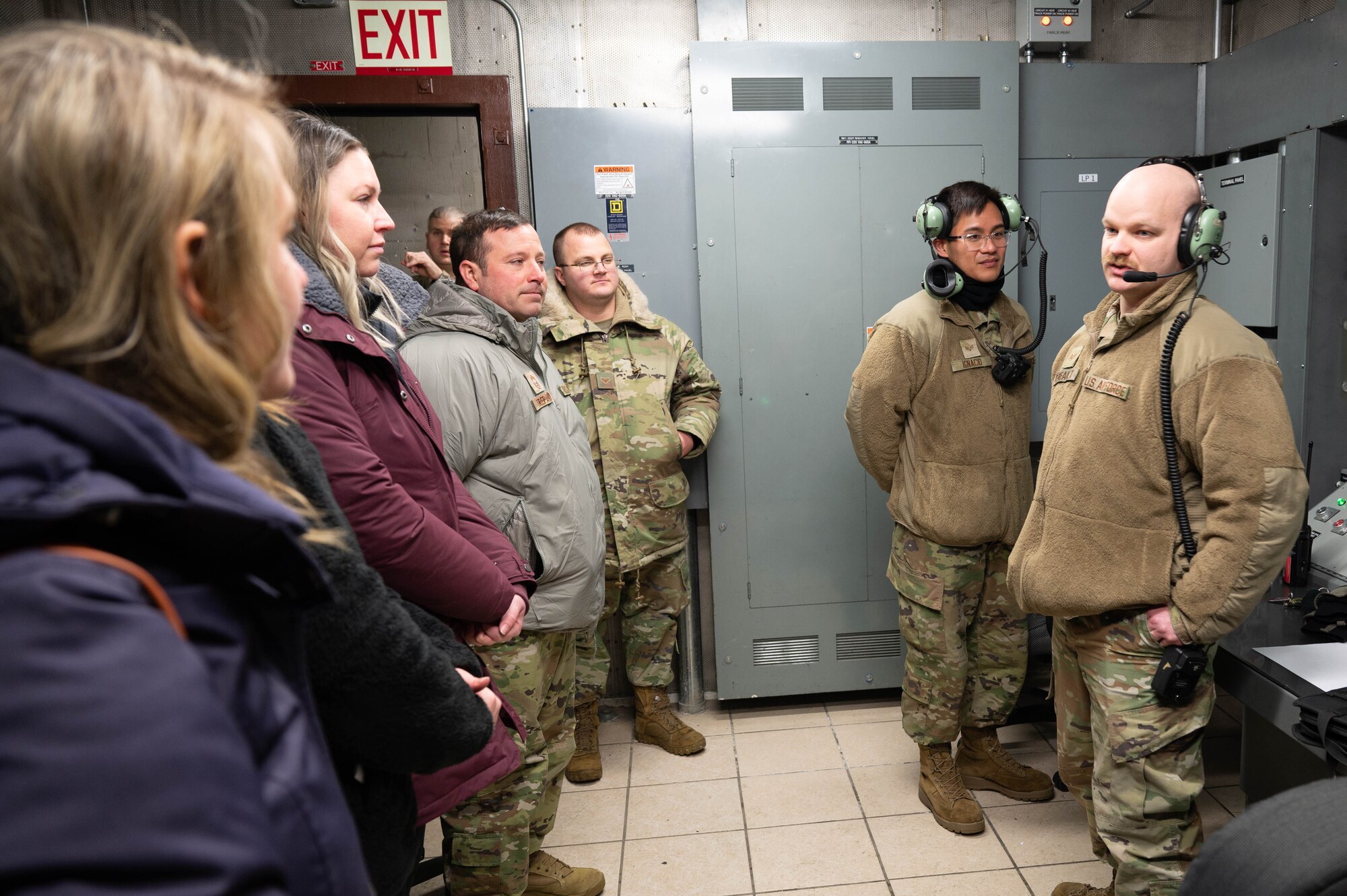 Airmen from the 354th Maintenance Squadron propulsion flight brief MXS spouses during the spouses' open house March 1, 2024 at Eielson Air Force Base Alaska.