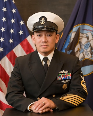Official studio image of Command Senior Chief Fernando S. Balla, Command Senior Chief, USS Hershel "Woody" Williams (ESB 4) Gold Crew