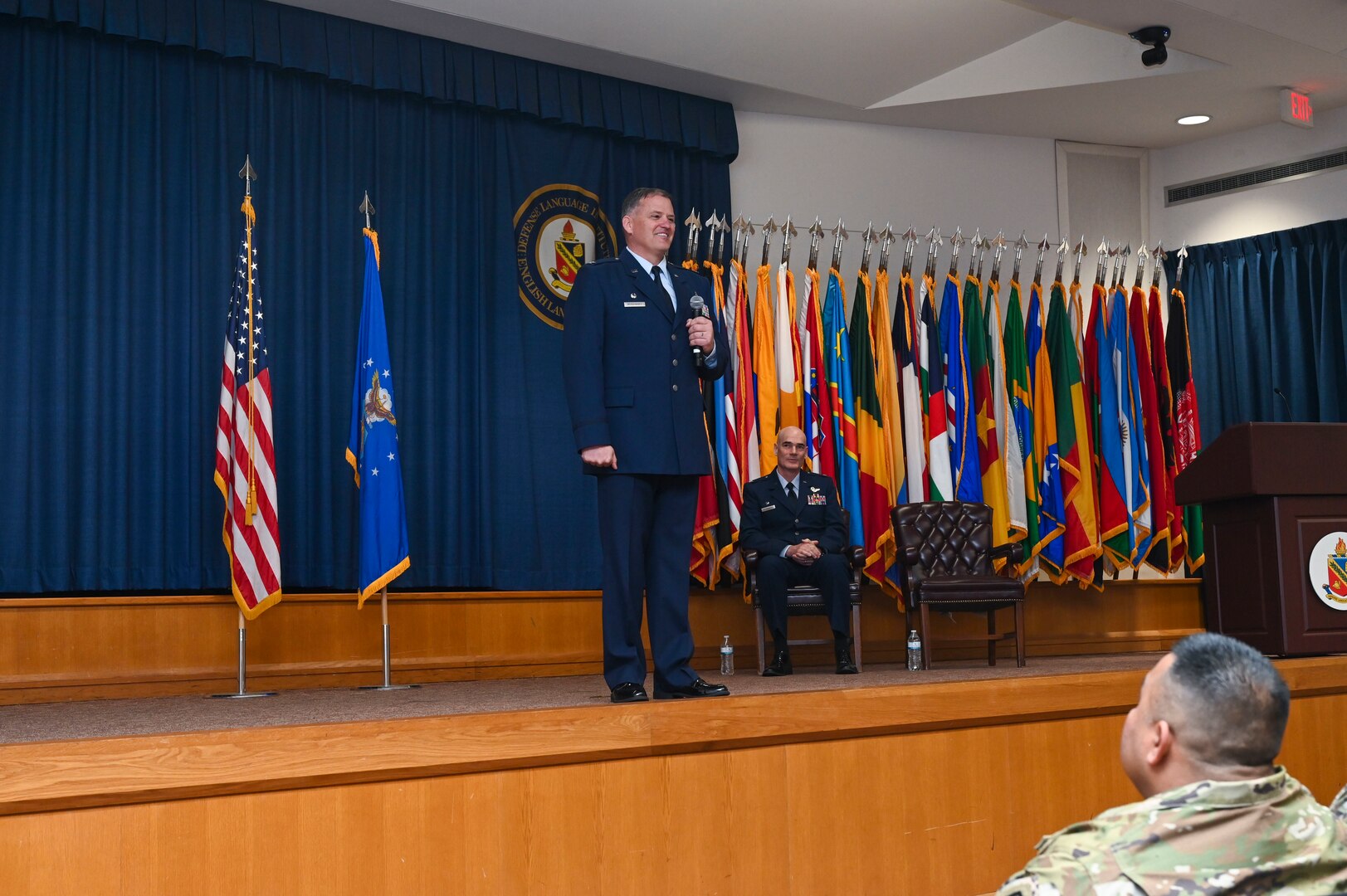 Col. James Bershinsky speaks during an assumption of command ceremony at Joint Base San Antonio-Lackland, Texas, March 3, 2024