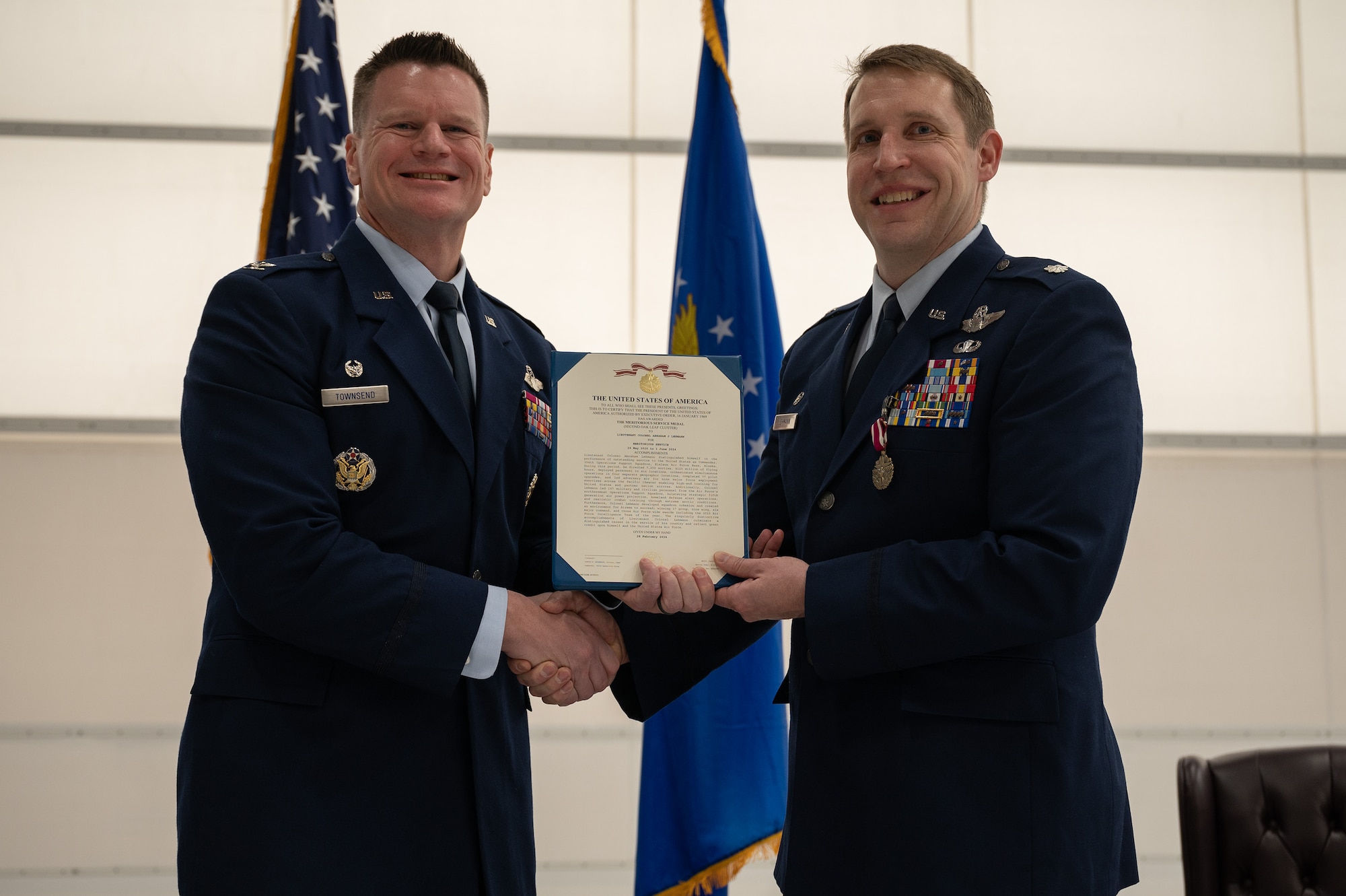 Photo of Lt. Col. Abraham Lehmann receiving a decoration during the 354th OSS change of command.