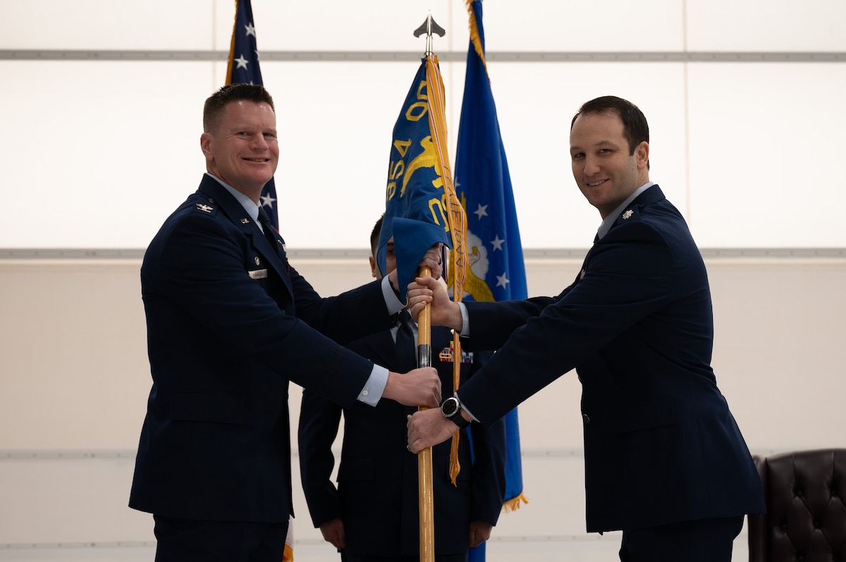 Photo of Lt. Col. Daniels taking command of 354th OSS at Eielson Air Force Base, Alaska.