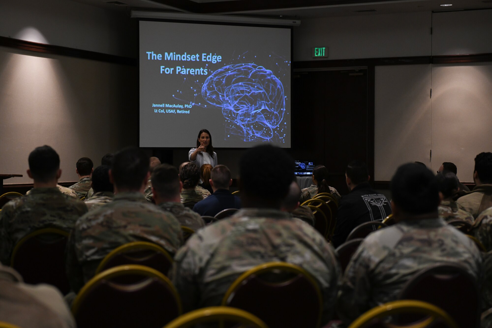 Retired U.S. Air Force Lt. Col. Jannell MacAulay speaks at a Warrior Heart seminar.