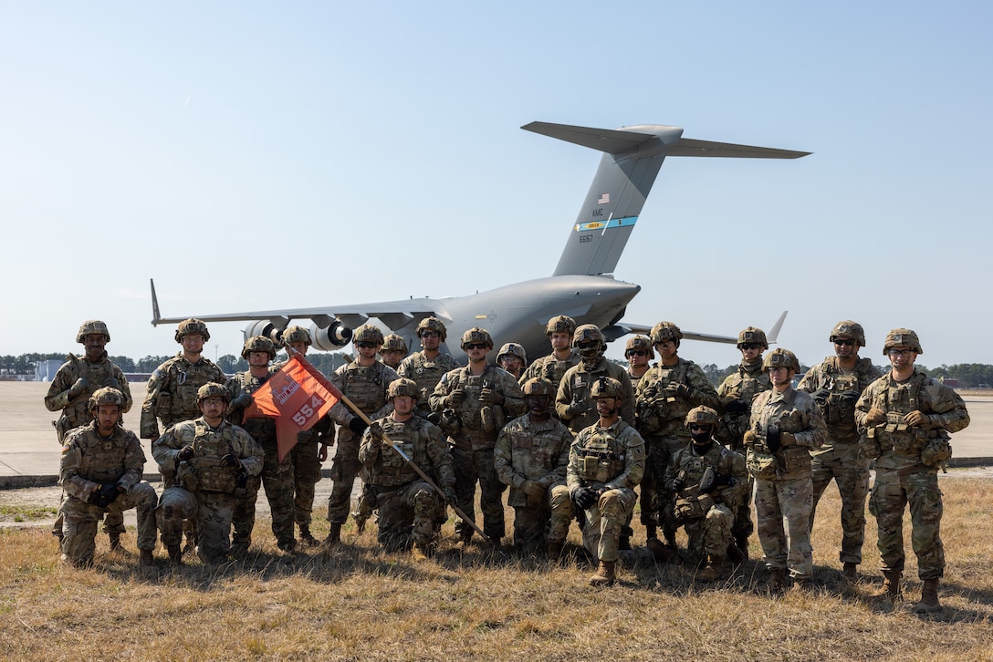 U.S. Army soldiers with the 20th Engineering Brigade from Fort Liberty, North Carolina pose for a photo during Exercise Diavoli Vale, MCAS Cherry Point, North Carolina, Feb 26, 2024. The 621st Contingency Response Group conducted Exercise Diavoli Vale to show interoperability with other forces as well as its self-sufficient capabilities, which allow it to open, operate and/or close any airfield around the globe. (U.S. Marine Corps photos by Lance Cpl. Matthew Williams)