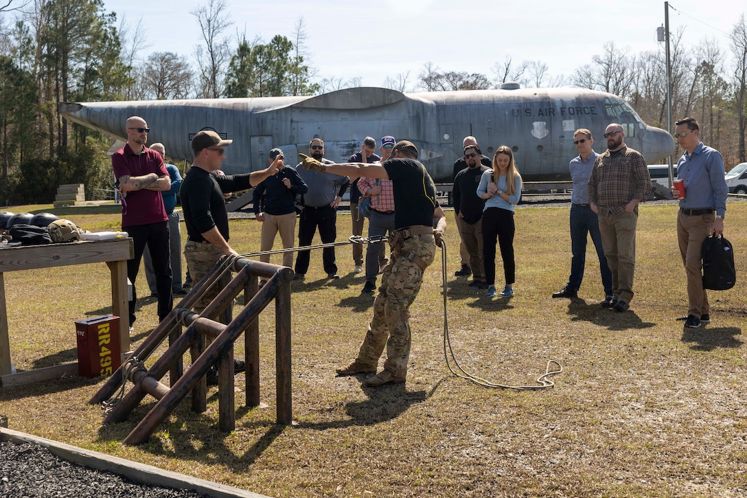 Members of the U.S. Special Operations Command Civilian Leader Development Program recently visited Marine Forces Special Operations Command on Camp Lejeune, North Carolina, Mar. 5, 2024. The visit is designed to give Joint and SOCOM civilian leaders the opportunity to further familiarize themselves with the special operations forces that they support. (U.S. Marine Corps photos by Cpl. Henry Rodriguez)